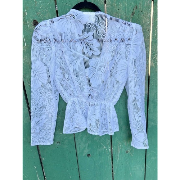 Vintage White Lace Front Tie Cardigan Women's Size Small - Picture 4 of 5